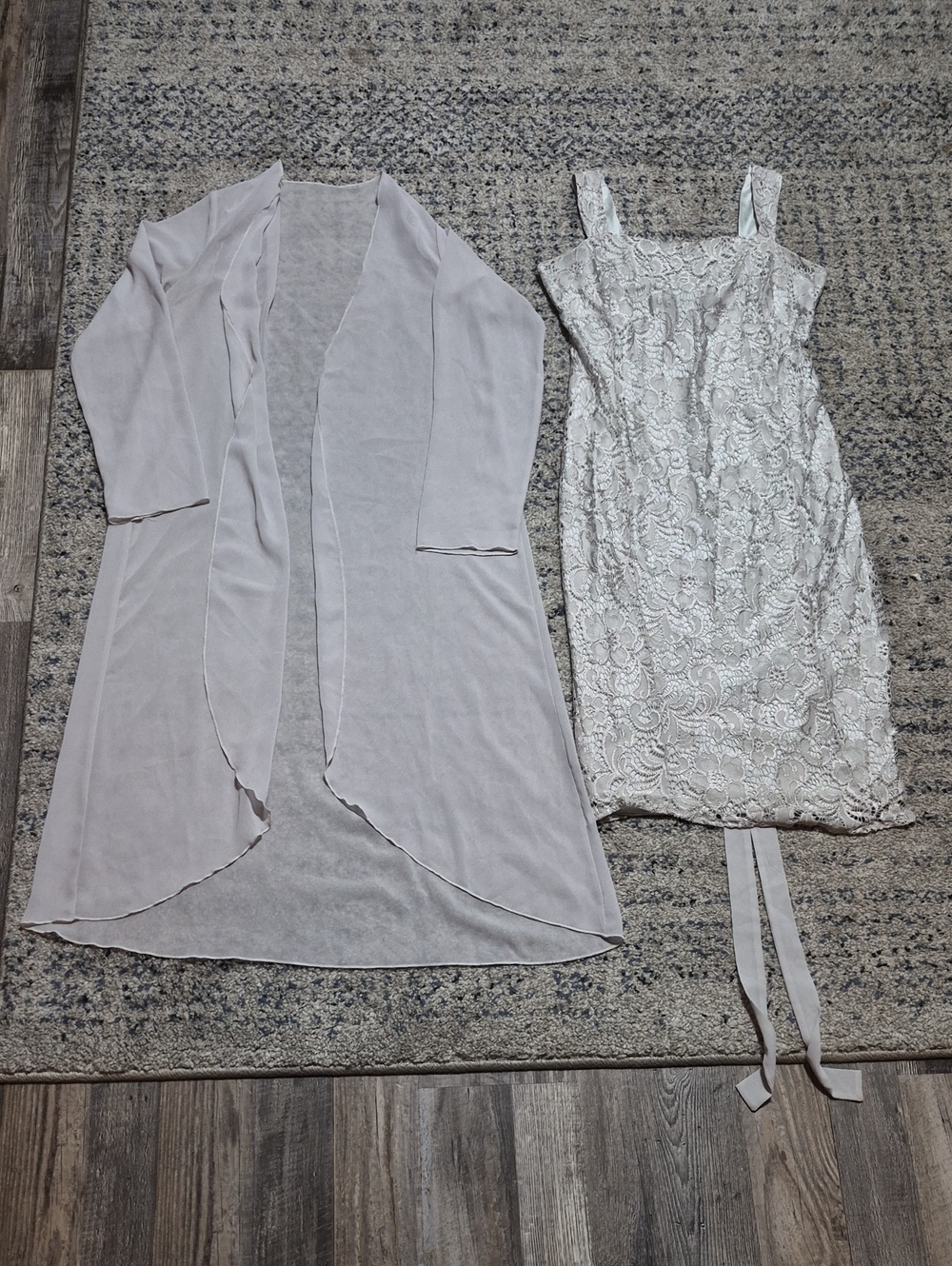 Tanish /Grey Lace Midi Dress with Duster